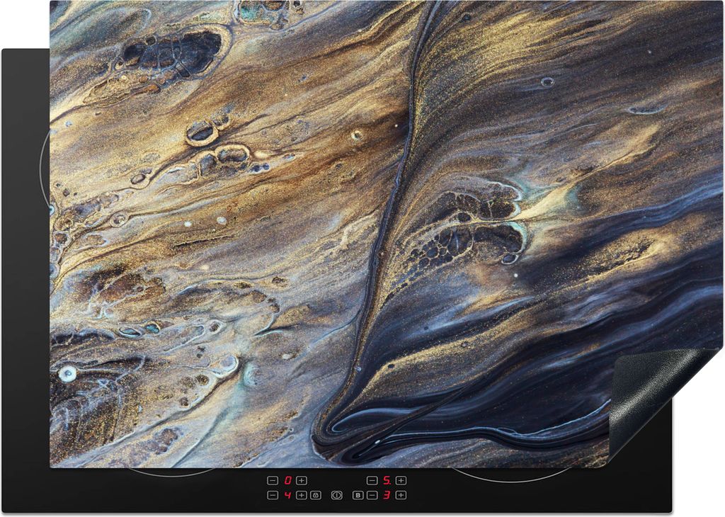 KitchenYeah Herdabdeckplatte Marmor - Gold - Aquarell - Textur - Marmoroptik , 75x52cm, Küche Deko, Glaskeramikkochfeld Herdabdeckung, Abdeckpla...