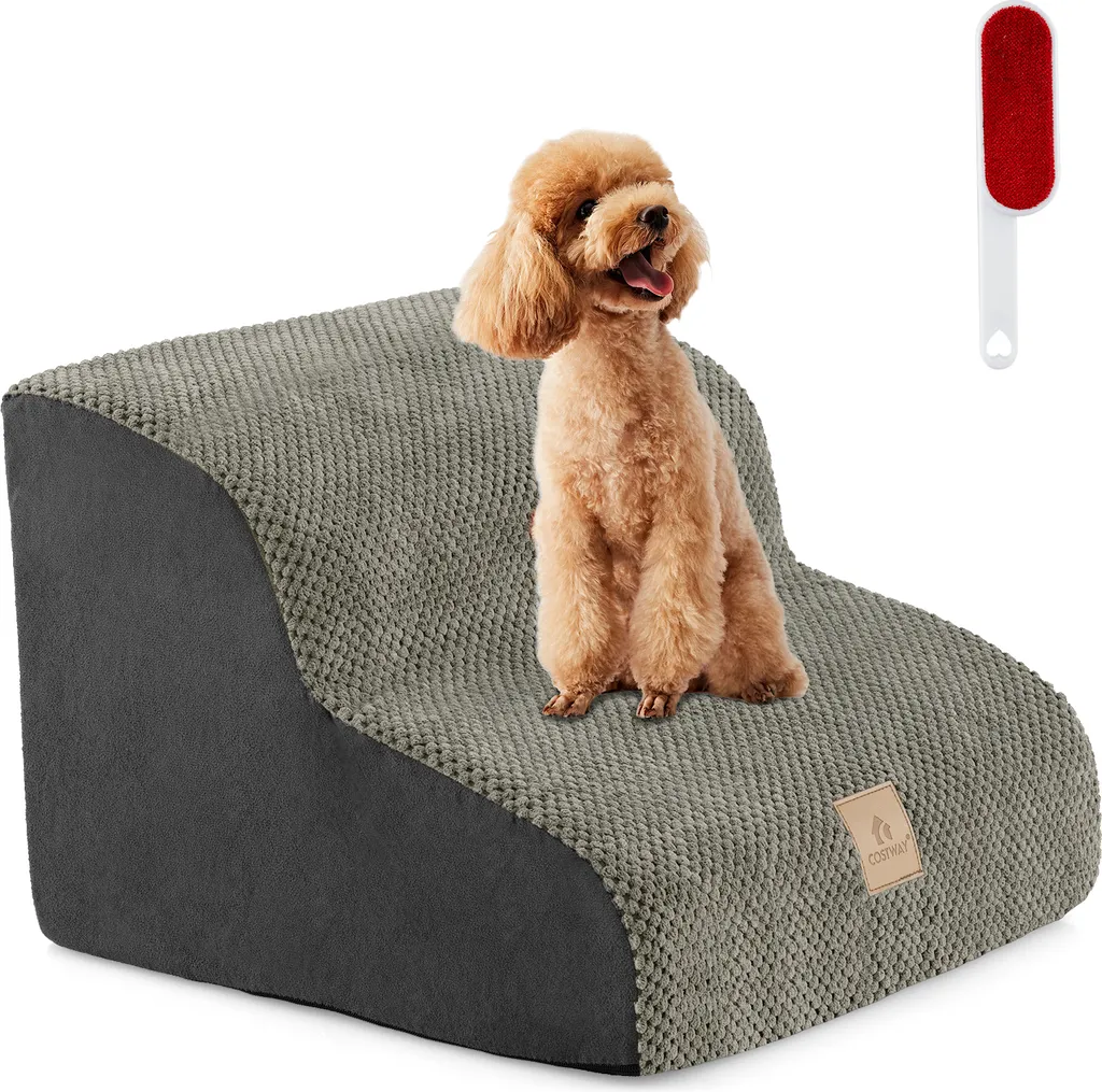 Scaletta Cani 2 Gradini COSTWAY in Spugna | Sfoderabile Grigia 20kg