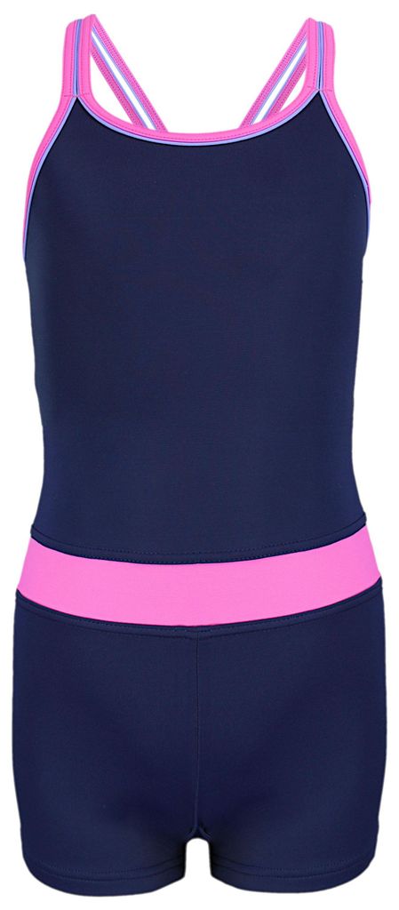 Aquarti Mädchen Badeanzug mit Bein Racerback , Farbe: Dunkelblau / Rosa, Größe: 140