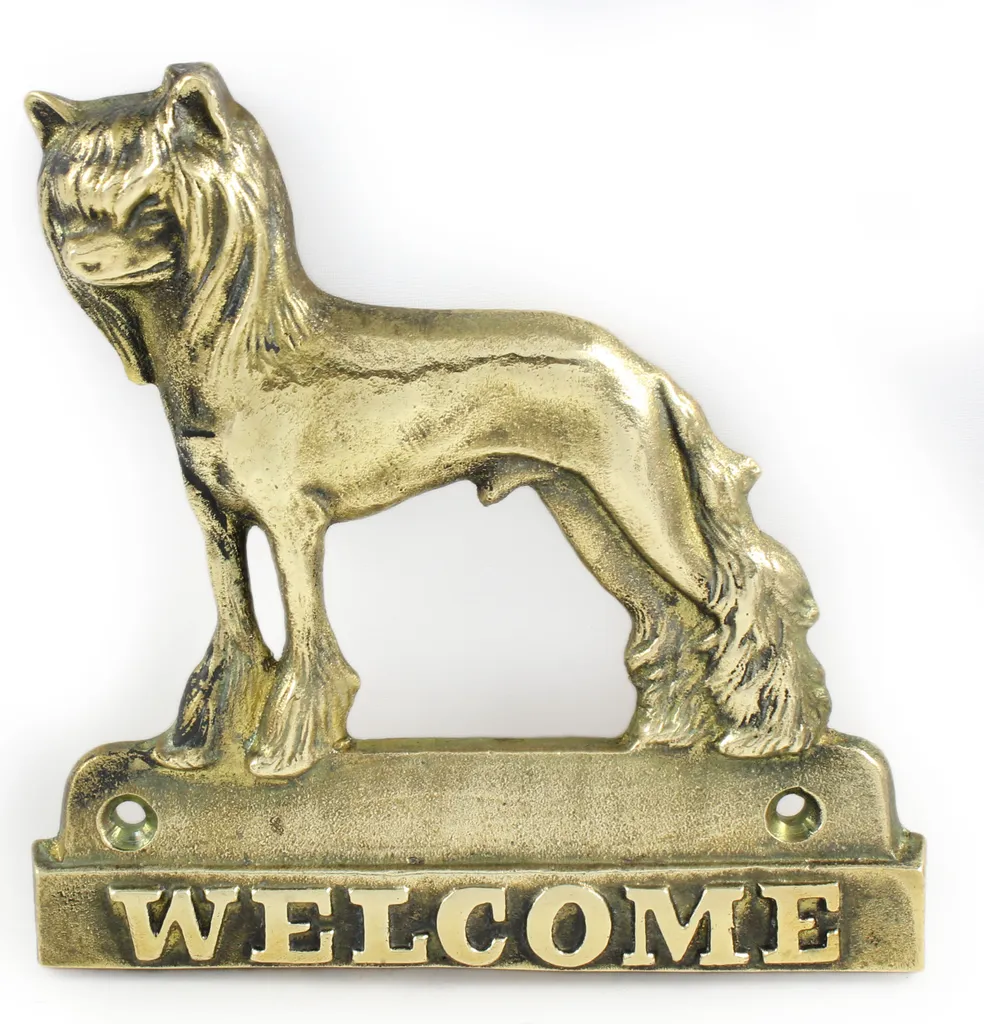 Plaque de bienvenue Art-Dog avec Chien Chinois à Crête en laiton massif