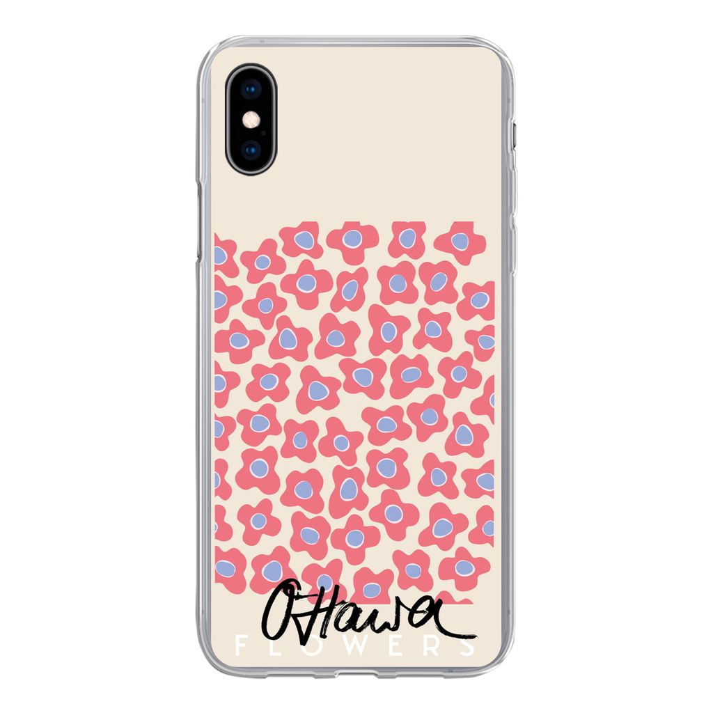 MuchoWow Handyhülle Schutzhülle Hülle für iPhone Xs Blume - Muster - Rosa Silikon Softcase Handy Hülle - Handytasche