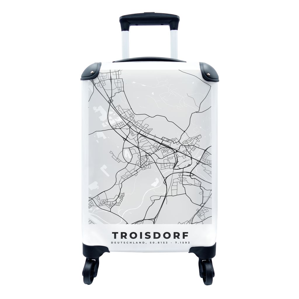 MuchoWow Koffer Handgepäck Trolley Rollkoffer Kleine Reisekoffer mit 4 Rollen - Karte - Troisdorf - Deutschland - Stadtplan - Cabin Size < 55x40...