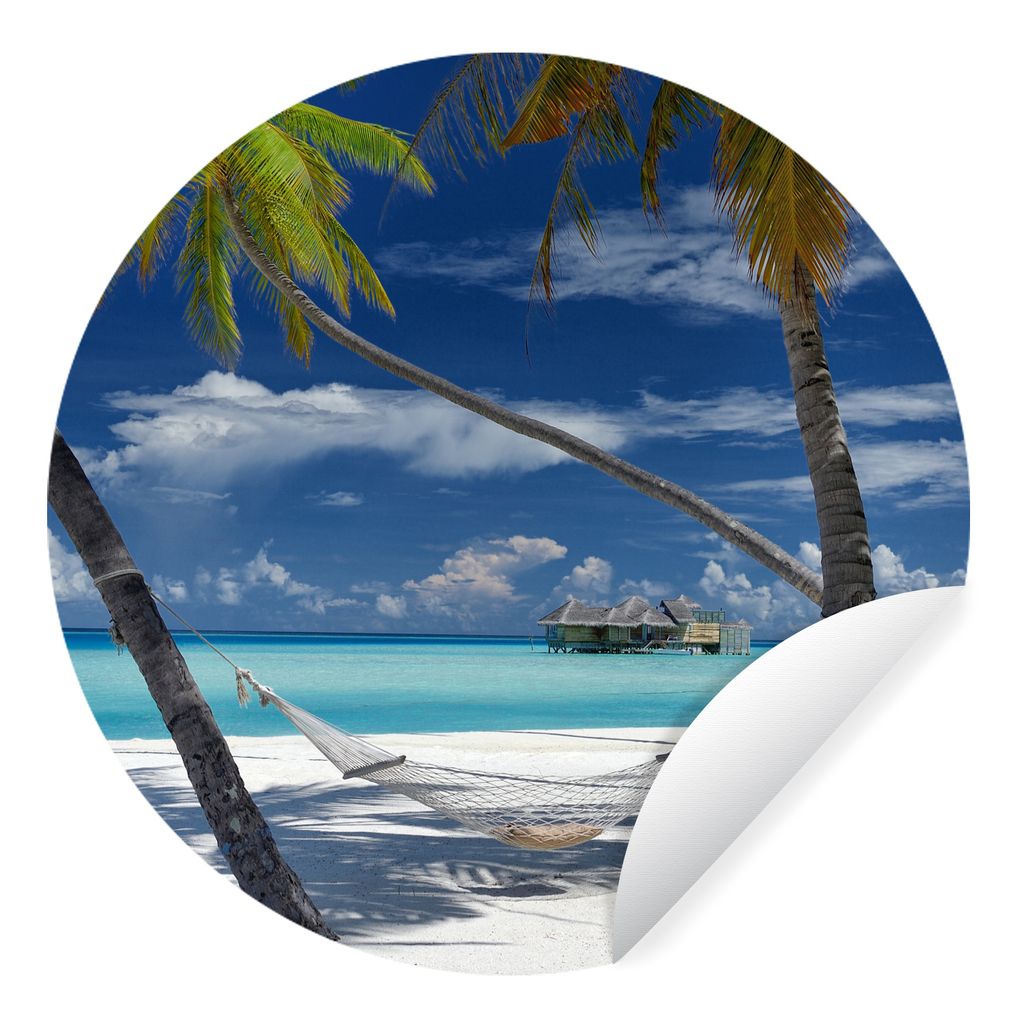 MuchoWow Runde Wandtattoo - Wandsticker Tapete Aufkleber Strand - Sommer - Hängematte Ø 80 cm Selbstklebend und Repositionierbar - Wandaufklebe...