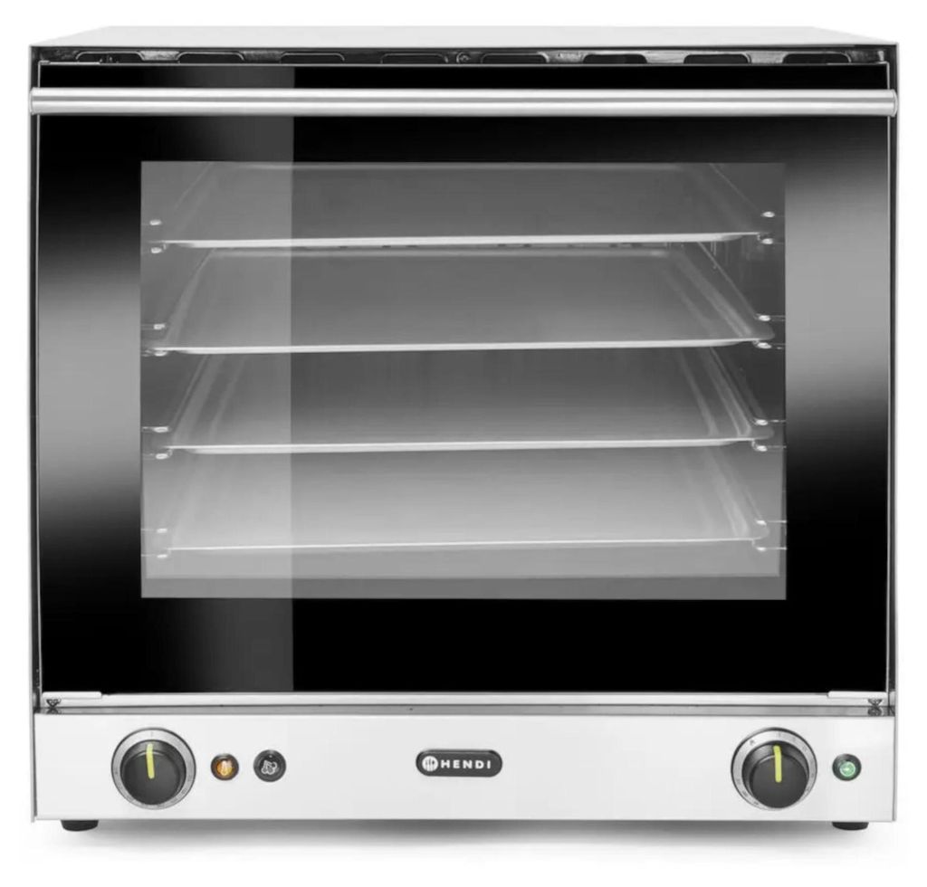 A professional studio shot of a commercial convection oven.