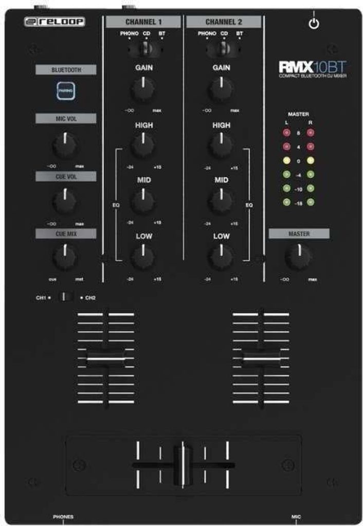Reloop RMX-10 BT 2-Kanal Bluetooth DJ-Mixer mit eingebauter Bluetooth-Konnektivität, schwarz