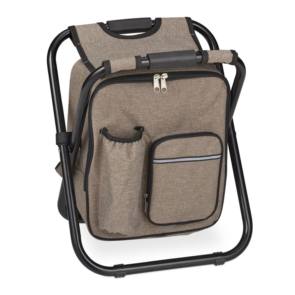 Relaxdays Campinghocker mit Tasche, klappbar, tragbar, leicht & stabil, HBT: 42x35x29 cm, Sitzrucksack, Polyester, beige