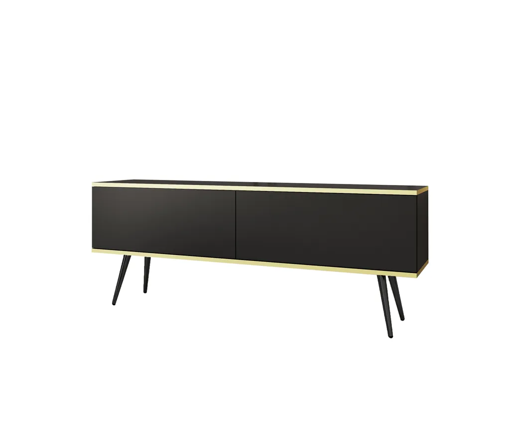 Banc TV design noir 135 cm, meuble de rangement moderne push-to-open