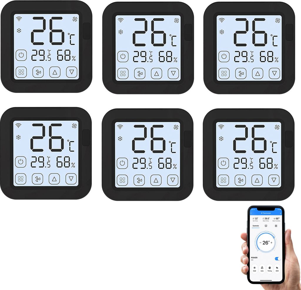 6X Tuya Smart Wifi IR Klimaanlage Controller LCD Thermometer Hygrometer App Control Genaue Temperatur Feuchtigkeitsmonitor Kompatibel mit Alexa Goo...