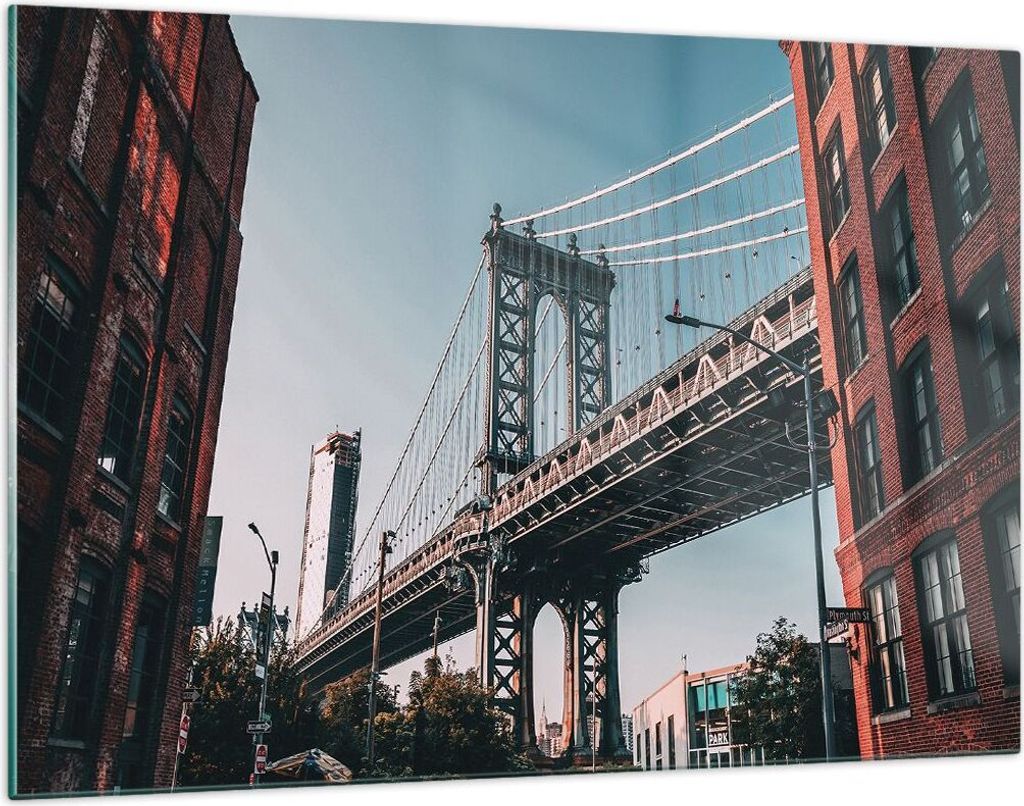 Bilder auf glas - Einteilig - Manhattan Brücke Brücke - 120x80cm - Glasbilder - Wandbilder - Bilder - zum Aufhängen bereit - Wanddekoration aus ...