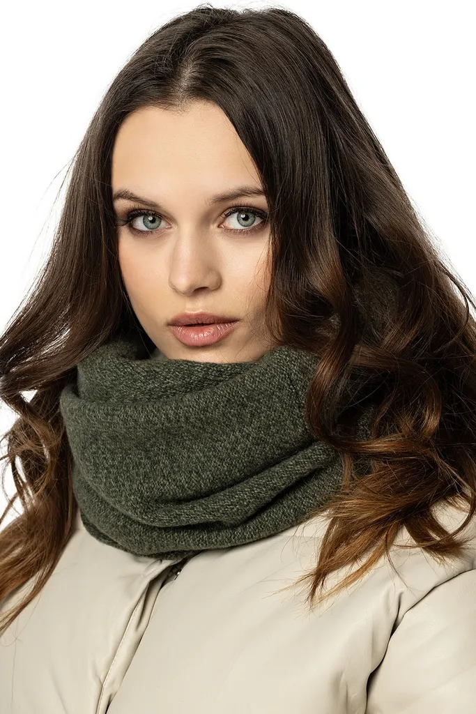 Écharpe tube Vivisence pour femme en maille chinée verte taille unique