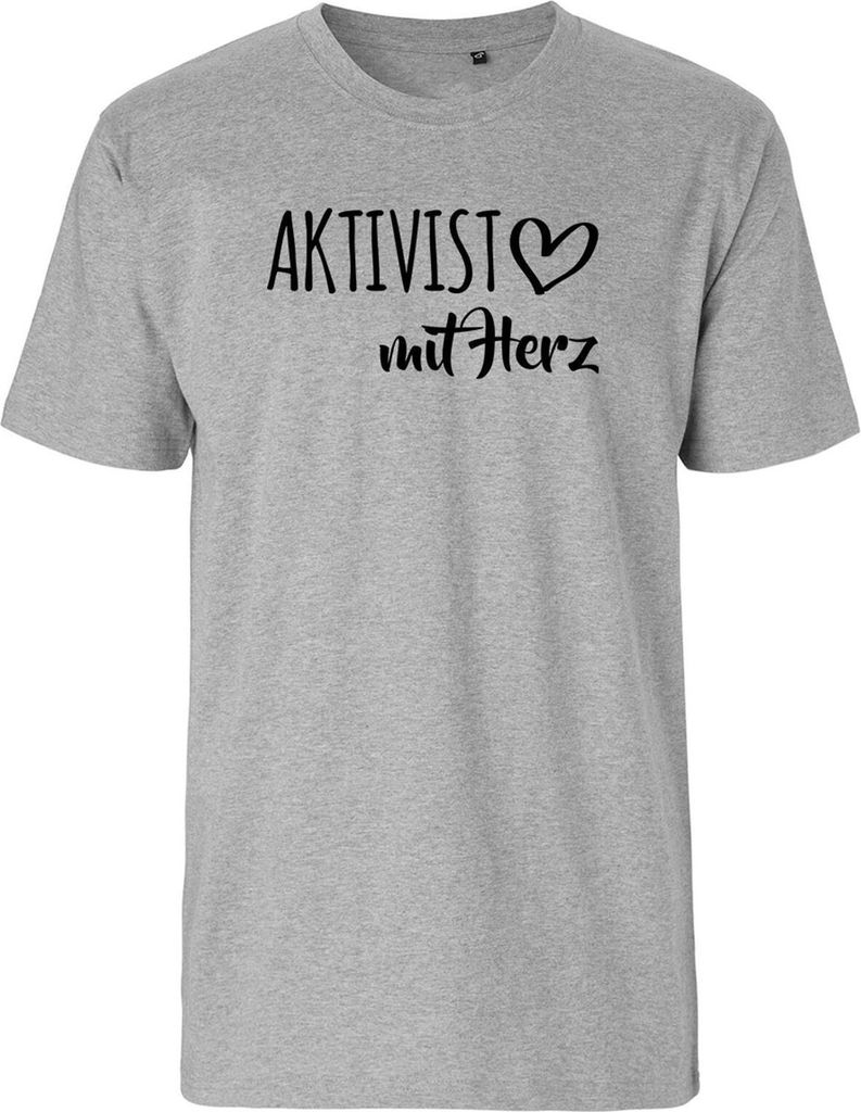 Huuraa Herren T-Shirt Aktivist mit Herz M Sport Grey Bio Baumwolle Fairtrade Herrenshirt Geschenkidee