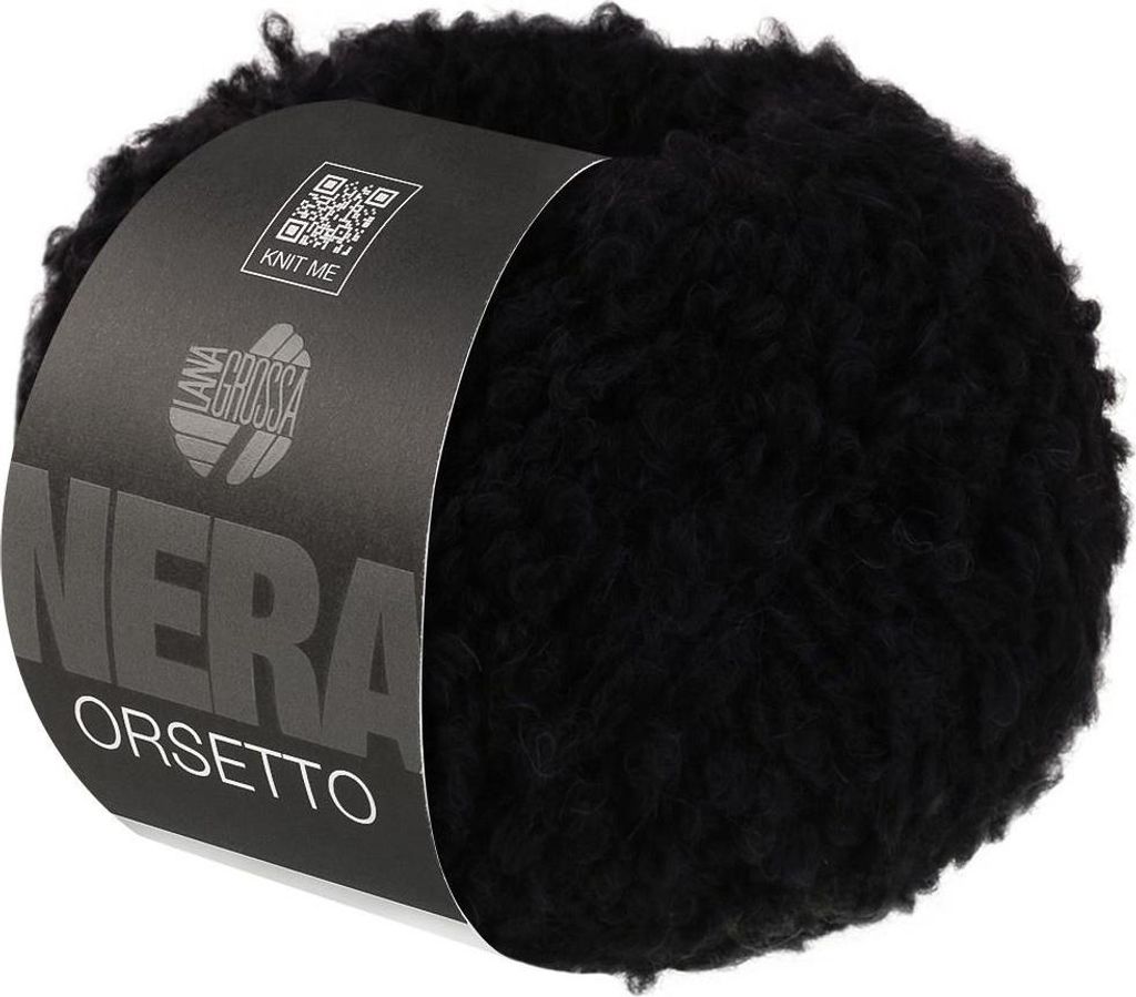 A ball of black yarn with a label.