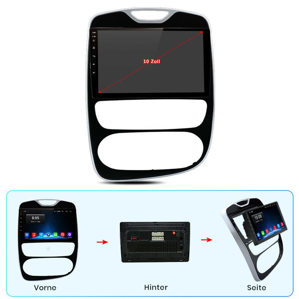 10" Android 10 Autoradio GPS Navi Wifi BT MP3 für Renault Clio 2012-2016 FM USB