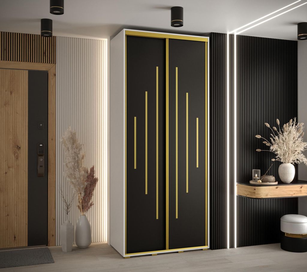 Kleiderschrank YVONA 12 - 100/45 cm, weiß/schwarz/gold