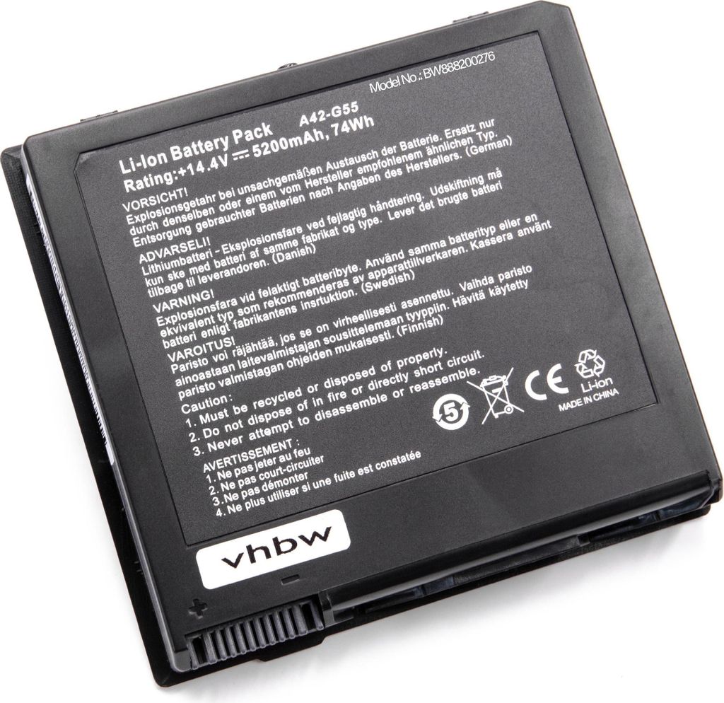 vhbw Akku Ersatz für Asus 0B110-00080000, A42-G55, B056R014-0037 für Notebook (5200 mAh, 14,4 V, Li-Ion)