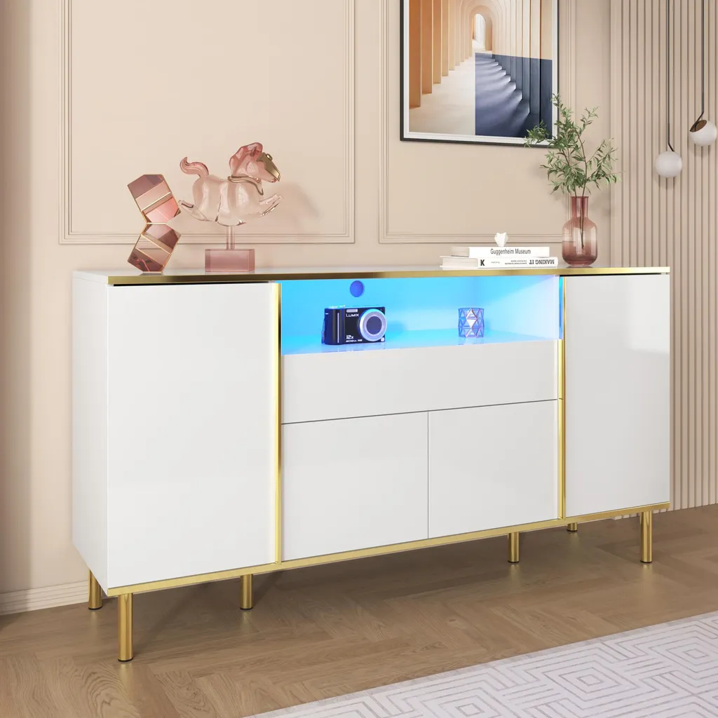 Commode commode de chambre buffet bas blanc laqué moderne Sweiko - 9