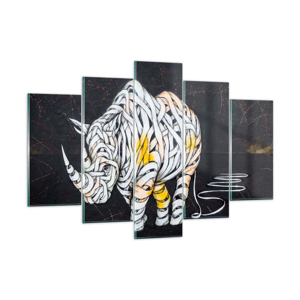 Bilder auf glas - Nashorn modern - 150x100cm - Glasbilder - Wandbilder - Kunstdruck - zum Aufhängen bereit - Wanddekoration aus Glas - Glas Bilder...