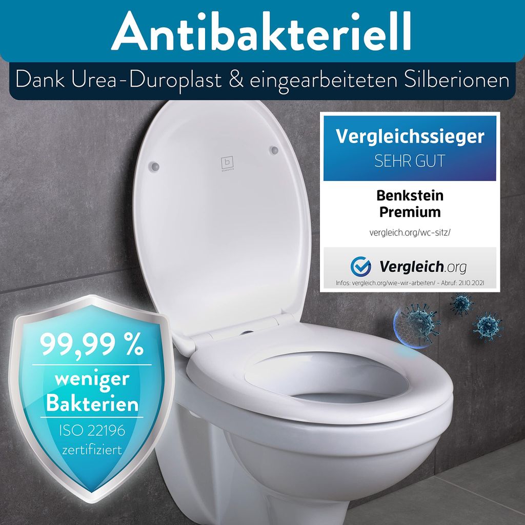 BENKSTEIN Premium Toilettendeckel - antibakteriell oval Produktbild 2