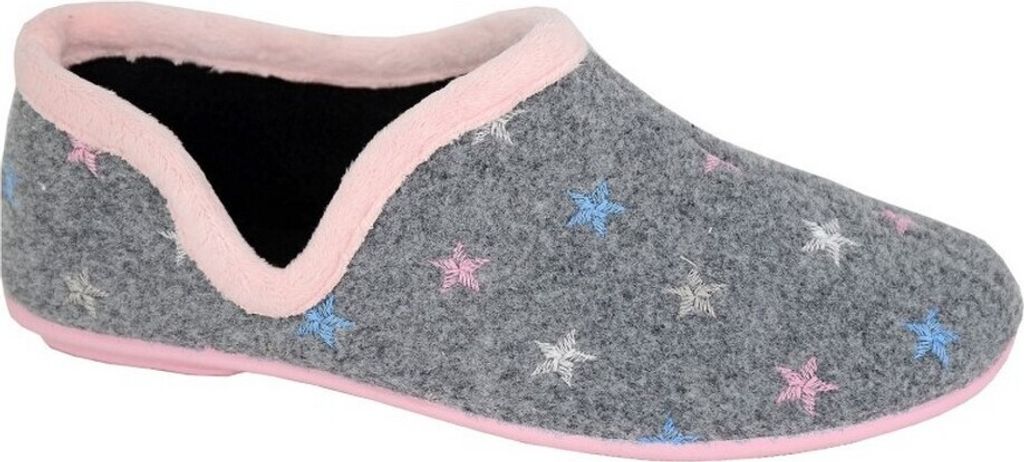 Sleepers - Damen Hausschuhe "Aria", Sternmotiv, Jerseyware DF2465 (40,5 EU) (Grau/Pink)