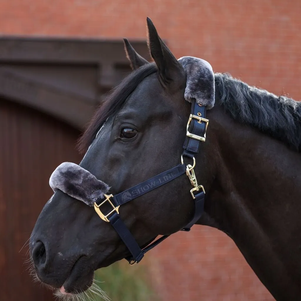 Bucas Halter Show Line Fur Halter Navy/Grey Cob