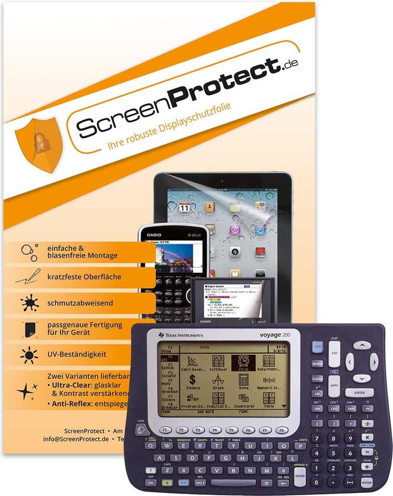ScreenProtect Displayschutzfolie AntiReflex für TI-Voyage 200 (Folie+Microfasertuch)