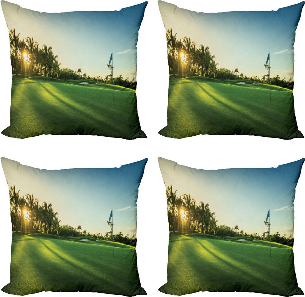 ABAKUHAUS Golf Kissenbezug Set (4 Stück), Landschaft Sonnenuntergang auf Feld, Moderner Doppelseitiger Digitaldruck, 50 cm x 50 cm, Grün Kadett-Blau