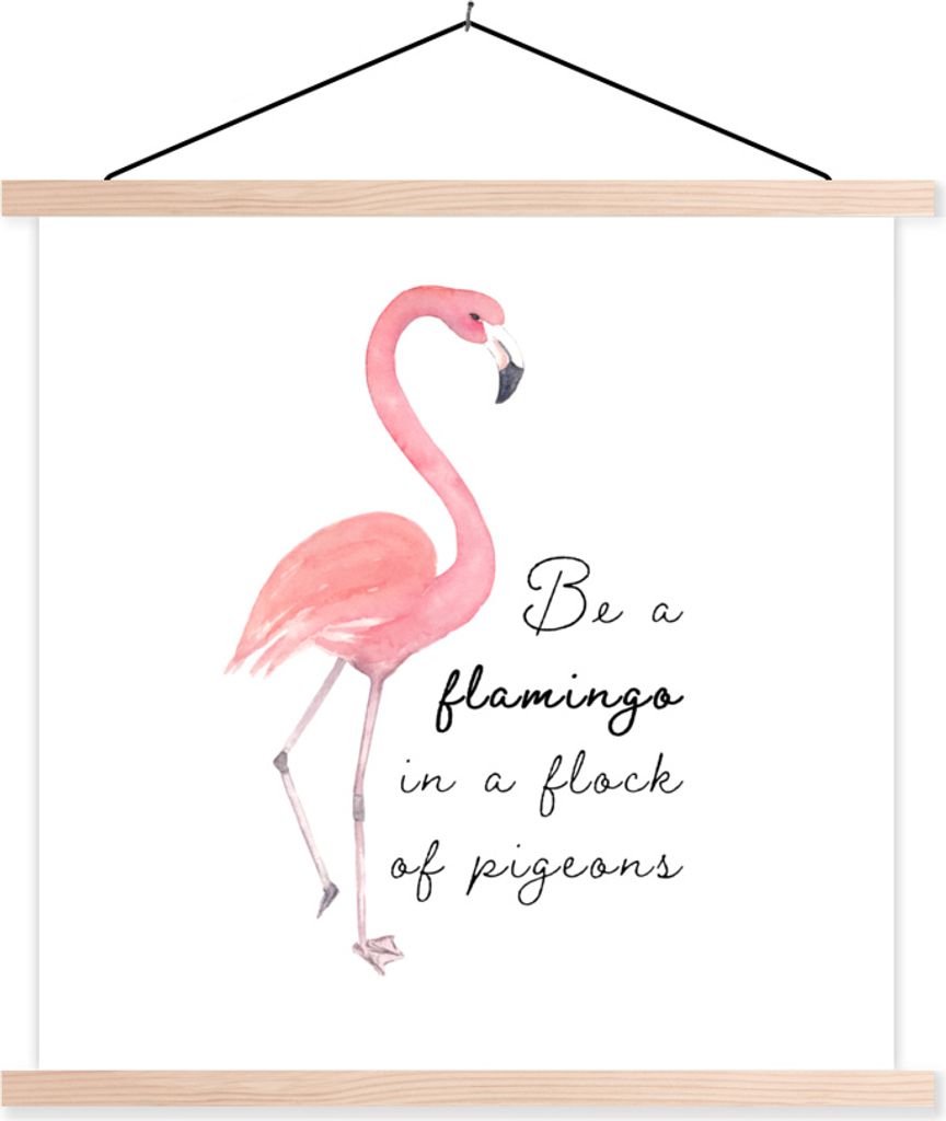 MuchoWow Textilposter Flamingo - Briefe - Zitate 40x40 cm mit holzfarbenen Rahmen - Posterleiste