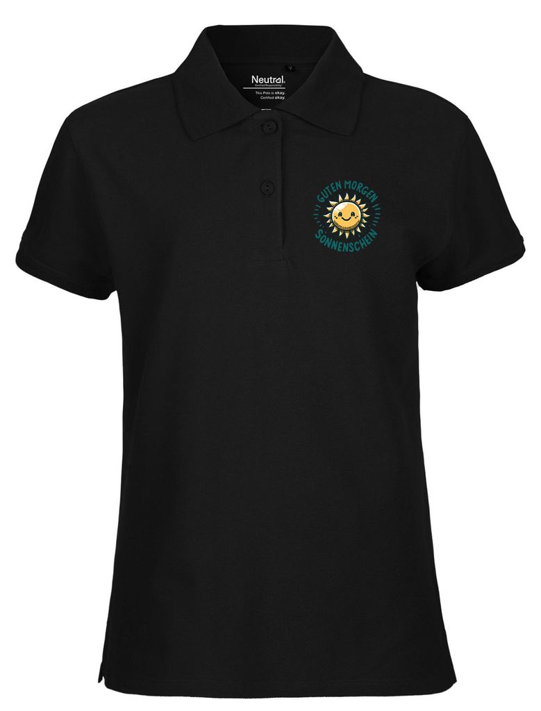 Huuraa Damen Polo Shirt Guten Morgen Sonnenschein Sonne XS Black Bio Baumwolle Fairtrade Poloshirt Geschenkidee