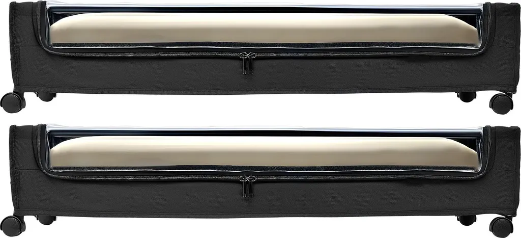 SucceBuy Lot de 2 Rangement Sous Lit à Roulettes en Tissu Oxford Noir