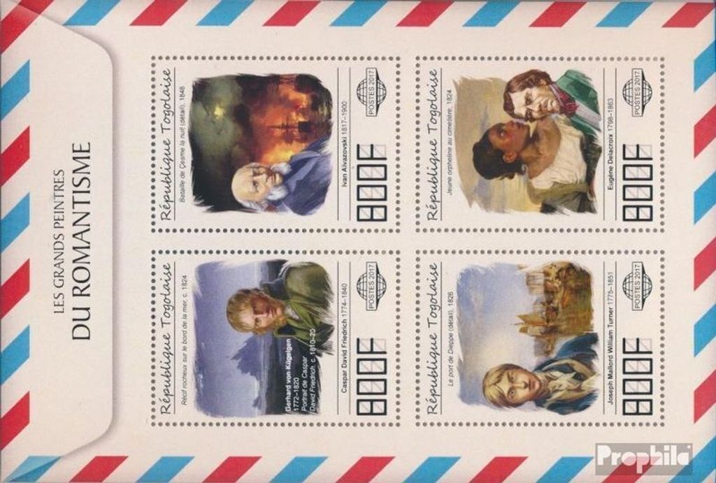 Briefmarken Togo 2017 Mi 8457-8460 Kleinbogen (kompl. Ausgabe) postfrisch Große Maler der Romantik