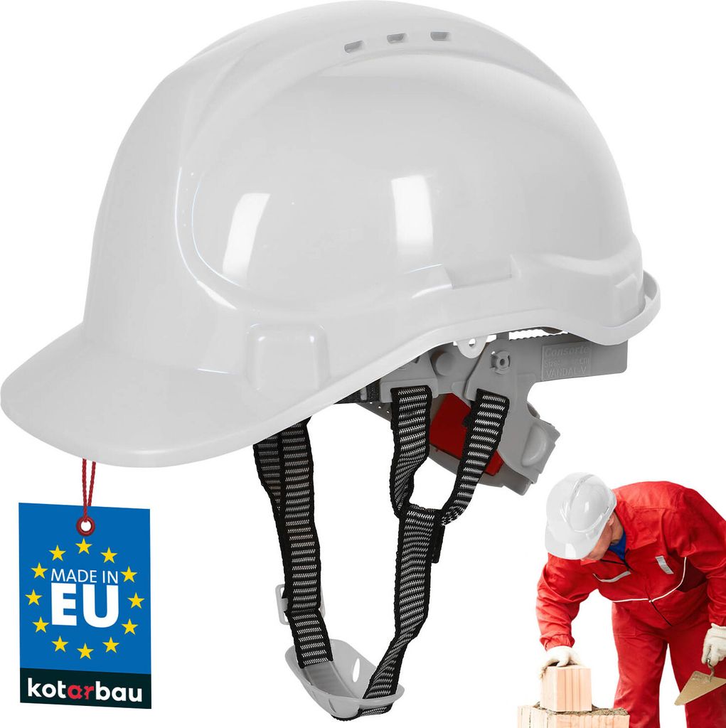 KOTARBAU Bauhelm Bauarbeiterhelm Schutzhelm für die Baustelle Arbeitshelm Arbeitssicherheit Verstellbar Weiß
