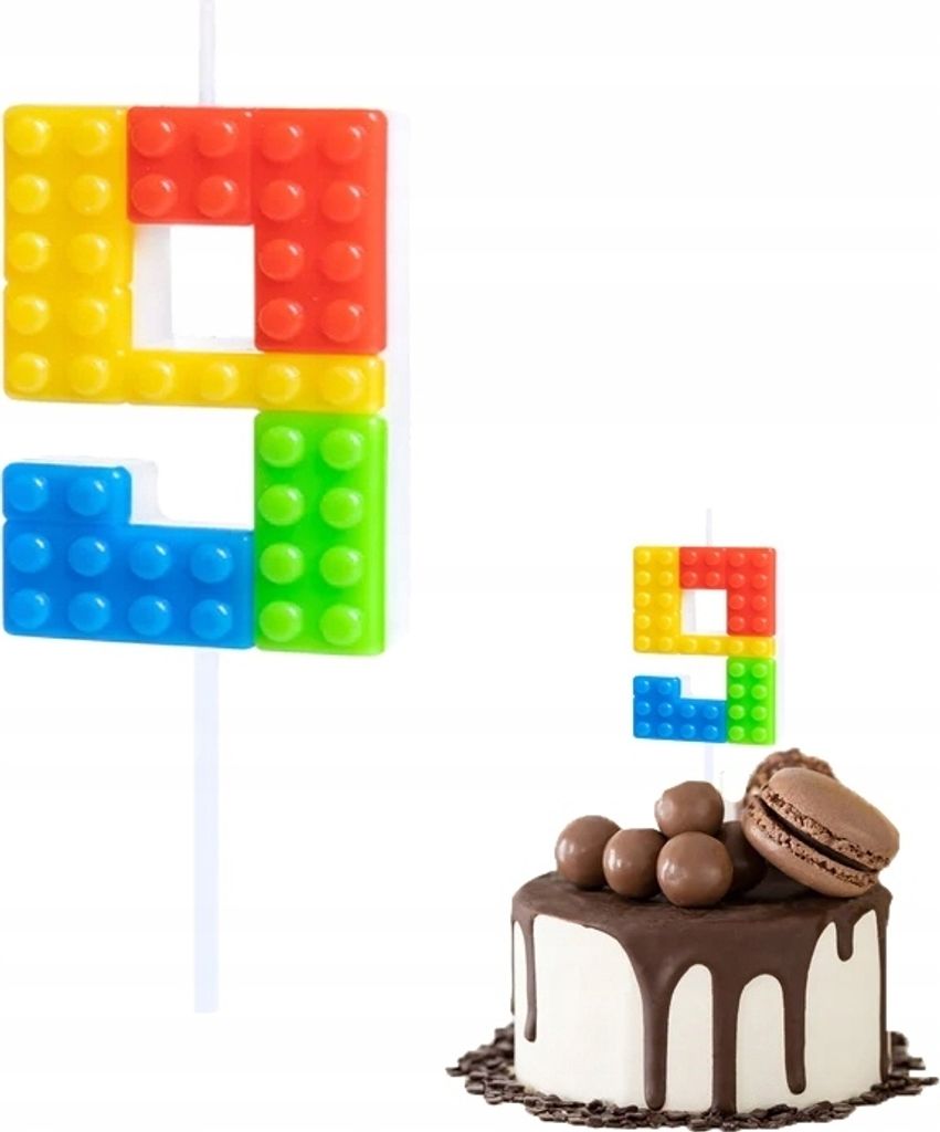 Candela Di Compleanno Lego Numero 9 Colorata Per Festa Di Immagine del prodotto 