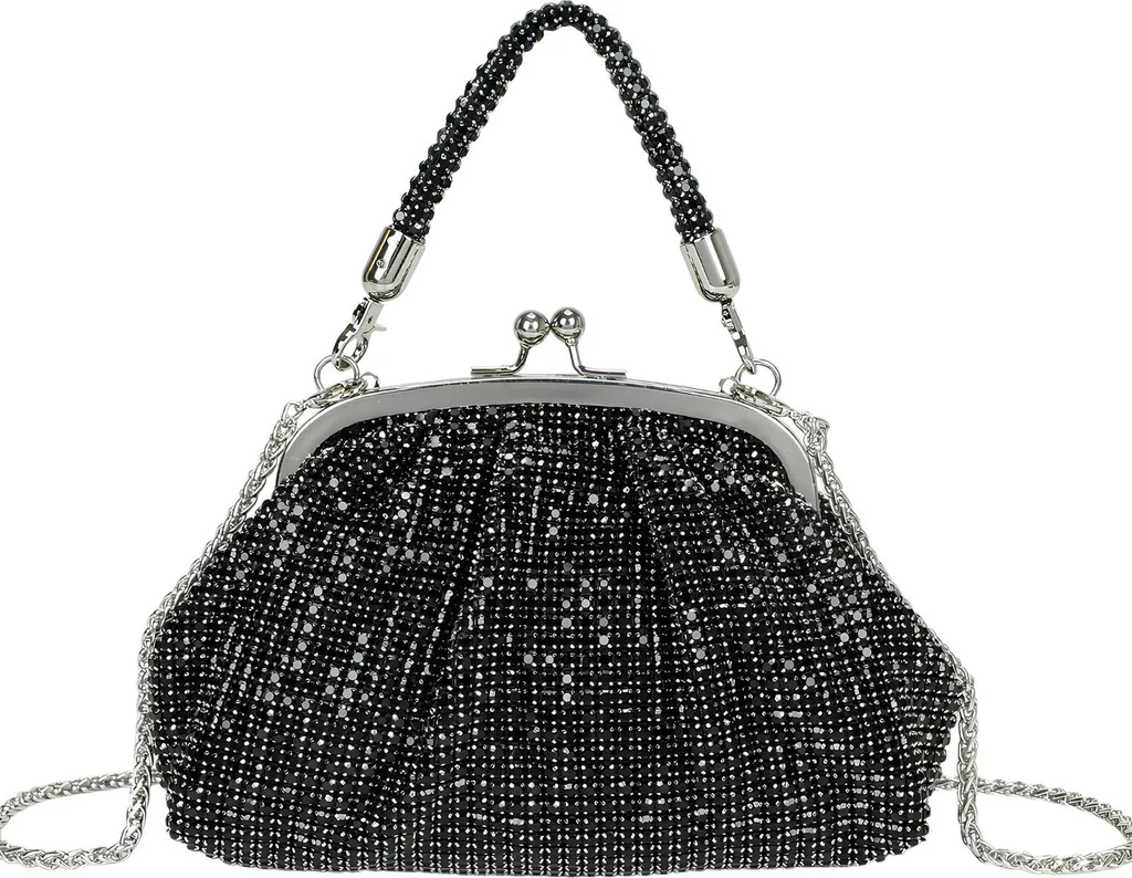 Pochette Gallantry Nera Rétro con Perle e Chiusura a Scatto Elegante