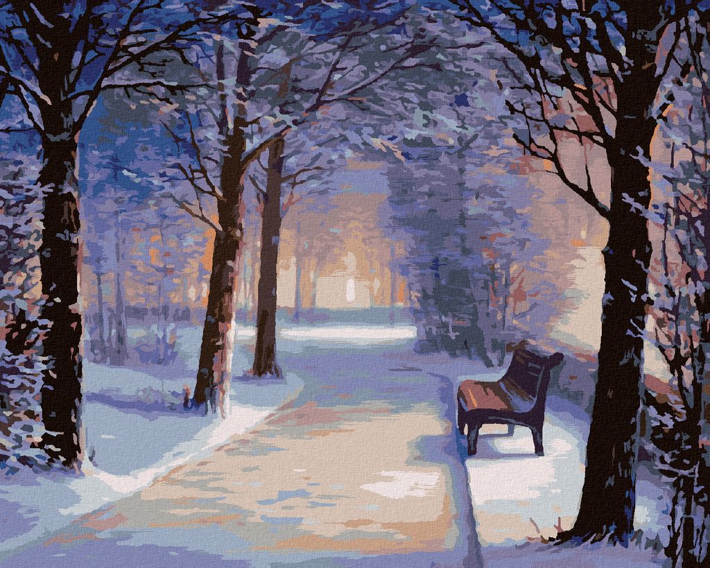 Diamondi - Diamond painting - BANK IN EINEM VERSCHNEITEN PARK, 40X50 cm, mit Keilrahmen (bereits gespannt)
