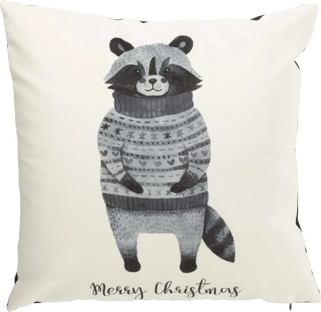 Coussin raton laveur avec pullover velours blanc/noir moelleux J-Line