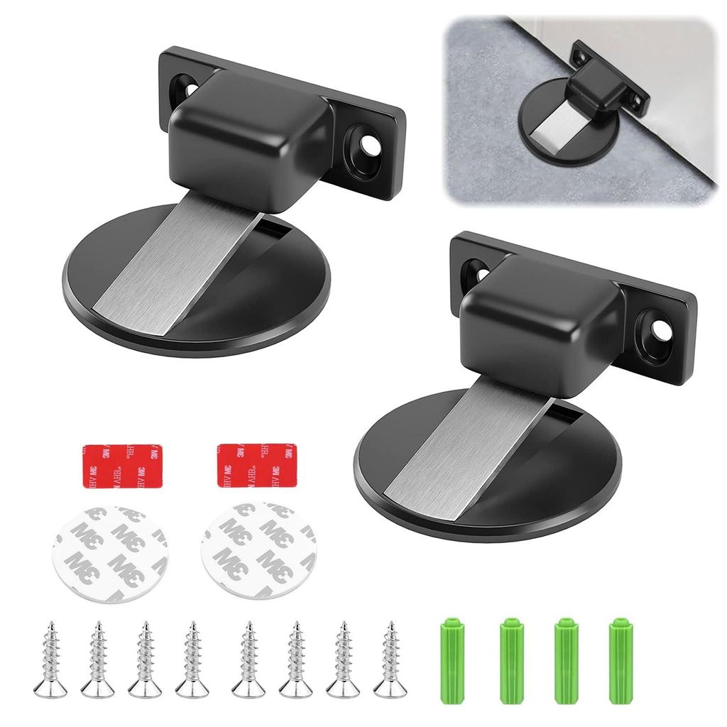 Set mit 2 magnetischen Türstoppern, Türstoppern aus Metall, magnetischem Bodenschloss, unsichtbarem Bodenmagneten, inklusive Klebeband und Schrau...