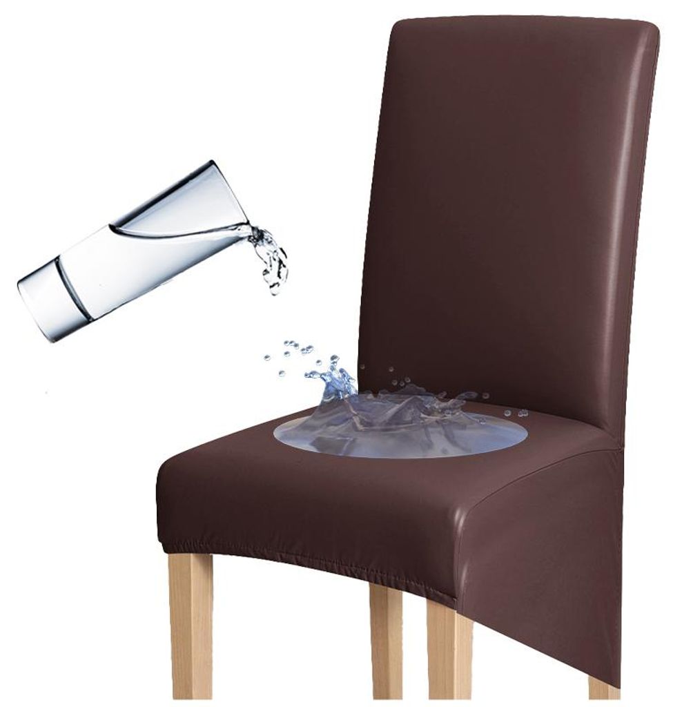 Elastischer Stuhlbezug aus Kunstleder, Größe XXL, Rückenlehne 60–75 cm, Braun – Schonbezug