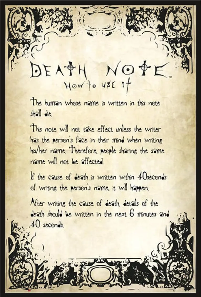 Poster Death Note Rules Encadré Cadre Shinsuke Anticasse en Acrylique