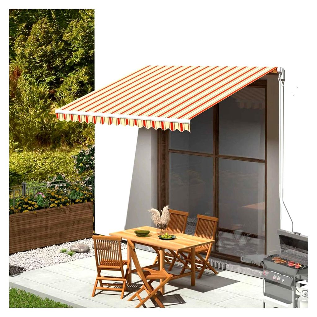Ersatz-Markisentuch für Markisenbespannung Sonnenschutz mit Volant ohne Rahmen Gelb und Orange 3,5x2,5 m Gartenmöbel