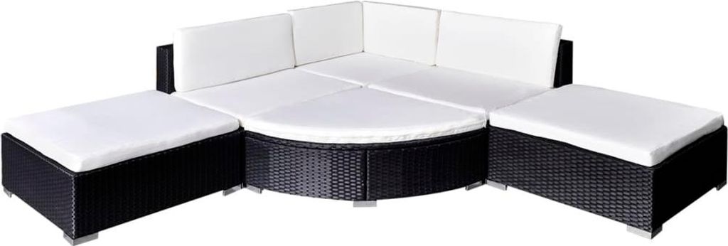 vidaXL 6-tlg. Garten-Lounge-Set mit Auflagen Poly Rattan Schwarz