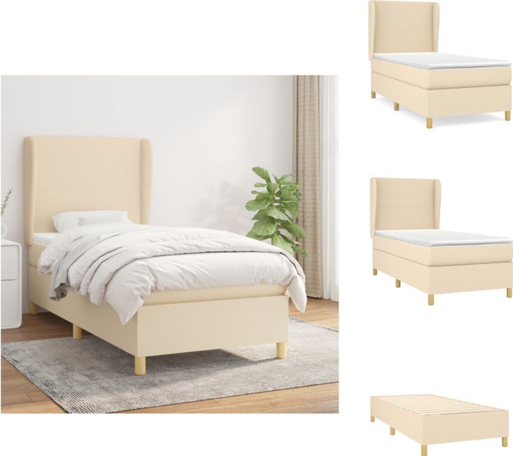 vidaXL Boxspringbett mit Matratze Creme 100x200 cm Stoff - Betten & Bettgestelle