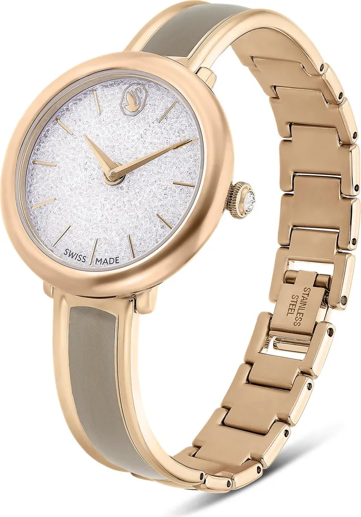 Montre Swarovski fabrication suisse dorée rose avec cristaux beiges