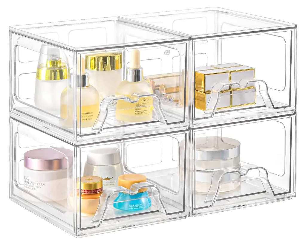 Boîte de rangement empilable acrylique - Set de 4 tiroirs cosmétiques Pro