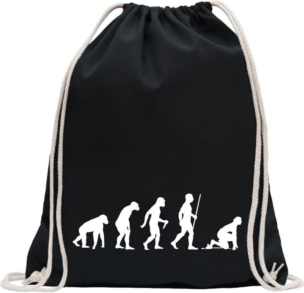 Kiwistar - Turnbeutel - schwarz - Sprint Laufen Evolution - Fun Rucksack Sport Beutel Gymsack Baumwolle mit Ziehgurt