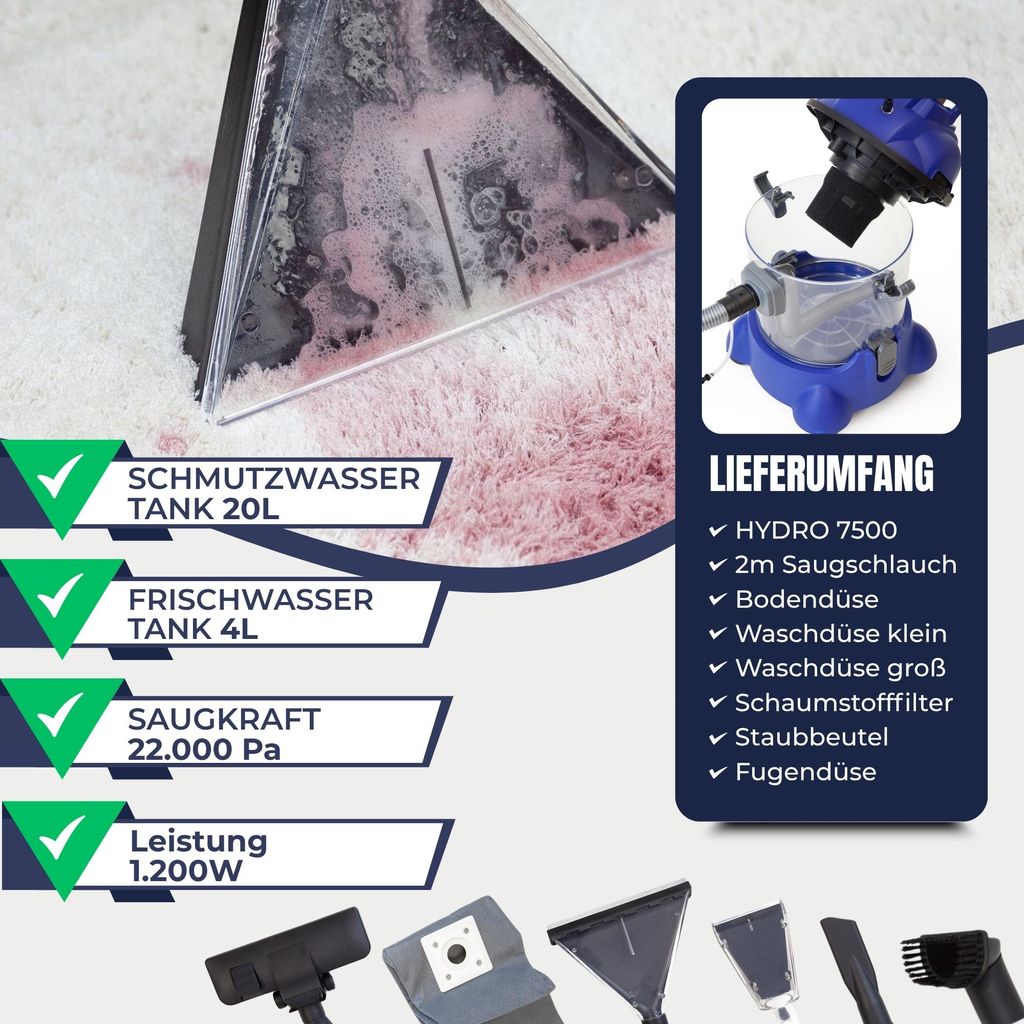 Waschsauger Polster + Teppich HYDRO 7500 inkl. 1l Shampoo