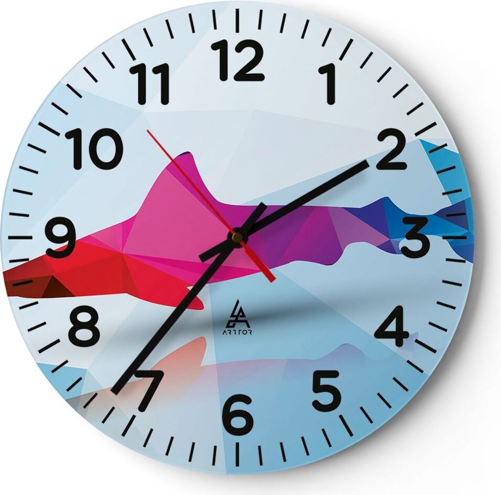 Wanduhr - Rund - Glasuhr - Hai Illustration modern Grafik - 30x30cm - Schleichendes Uhrwerk - Lautlos - zum Aufhängen bereit - Dekoration Modern -...