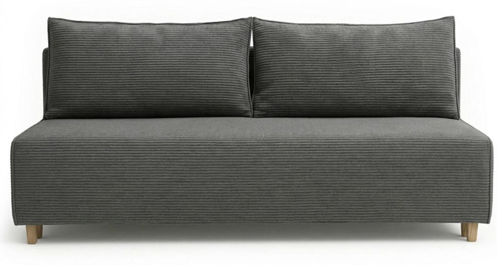 Modernes Cord Schlafsofa LARON - Couch mit Bettfunktion & Federkern - Graphit Dreisitzer Sofa mit Holzfüßen & Ausziehautomatik