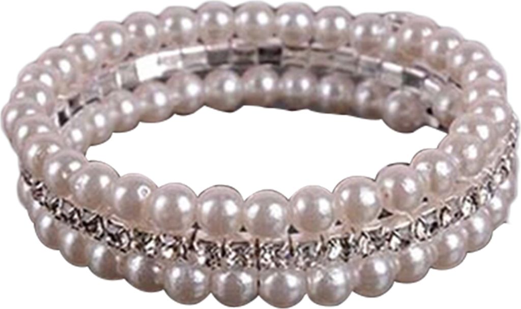 Modisches, elegantes, weißes Stretch-Armband mit Kunstperlen und Strasssteinen für Damen