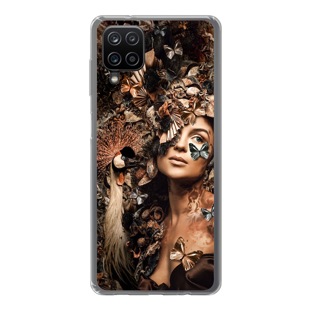 MuchoWow Handyhülle Schutzhülle Hülle für Samsung Galaxy A12 Luxus - Frau - Tiere - Schmetterlinge - Vögel Silikon Softcase Handy Hülle - Bild