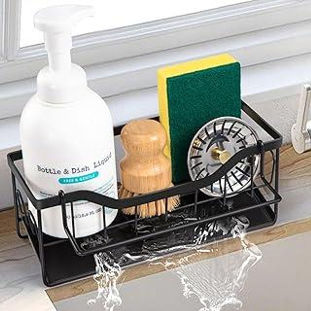Spülbecken Organizer Küchen,Sink Caddy Kitchen Organizer,Schwammhalter mit Selbstentleerender Ablaufwanne,Waschbecken Abwasch Spülmittel Halteru...
